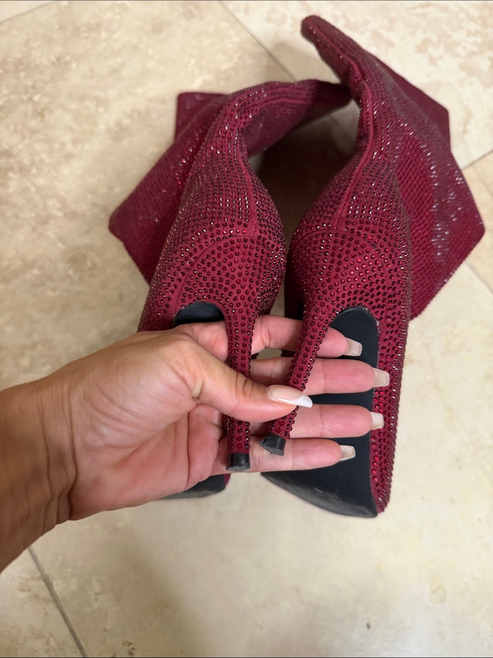 💕Red Rhinestone Pointed-Toe Stiletto Boots💕 - Picture 3 of 5